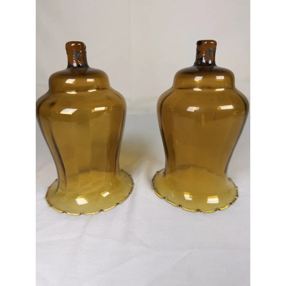 Vintage Amber Glass Lamp Shades Set Of 2 Mid Century Light Fixture Covers